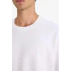 Defacto E9798AXWT34 Beyaz Oversize Geniş Kalıp Bisiklet Yaka Ağır Kumaş Basic Düz Kısa Kollu Tişört
