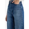 Defacto G3541AXNM28 Mavi Straight Fit Yüksek Bel Uzun Jean Yıkamalı Pantolon