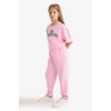 Defacto E6414A8PN649 Pembe Kız Çocuk 2li Takım Baskılı Kısa Kollu Tişört Beli Lastikli Eşofman Altı