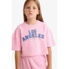 Defacto E6414A8PN649 Pembe Kız Çocuk 2li Takım Baskılı Kısa Kollu Tişört Beli Lastikli Eşofman Altı
