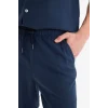Defacto D9913AXNV256 Lacivert Relax Fit Beli Bağcıklı Keten Karışımlı Bermuda Şort