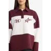 Defacto G3882AXBR115 Bordo Coool Regular Fit Polo Yaka Sırt Baskılı Sweatshirt
