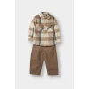 Defacto G3226A5ER118 Ekru Erkek Bebek 2li Takım Kareli Flanel Gömlek Pantolon