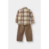 Defacto G3226A5ER118 Ekru Erkek Bebek 2li Takım Kareli Flanel Gömlek Pantolon