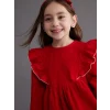 LCW Kids Kırmızı Bisiklet Yaka Kadife Kız Çocuk Elbise