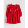 LCW Kids Kırmızı Bisiklet Yaka Kadife Kız Çocuk Elbise