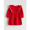 LCW Kids Kırmızı Bisiklet Yaka Kadife Kız Çocuk Elbise