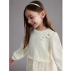 LCW Kids Ekru Çiçek Aplikeli Kız Çocuk Tüllü Elbise