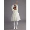 LCW Kids Ekru Çiçek Aplikeli Kız Çocuk Tüllü Elbise