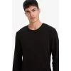 Defacto G2605AXBK81 Siyah Slim Fit Dar Kesim Bisiklet Yaka Sweatshirt