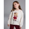 LCW Kids Ekru Ayıcık Baskılı Kız Çocuk Sweatshirt ve Tayt Pantolon 2li
