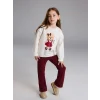LCW Kids Ekru Ayıcık Baskılı Kız Çocuk Sweatshirt ve Tayt Pantolon 2li