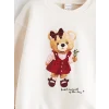 LCW Kids Ekru Ayıcık Baskılı Kız Çocuk Sweatshirt ve Tayt Pantolon 2li