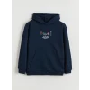 LCW Kids Lacivert Kapüşonlu Yılbaşı Temalı Erkek Çocuk Sweatshirt