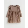 LCW baby Kahverengi Bisiklet Yaka Kız Bebek Tütü Elbise