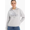 Defacto G6692AXGR93 Gri Regular Fit Yarım Fermuarlı Baskılı Sweatshirt