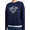 Defacto G6298AXNV251 Lacivert Relax Fit Bisiklet Yaka Baskılı Kalın Sweatshirt