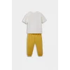 Defacto F3479A5ER134 Ekru Erkek Bebek 2li Takım Dinozor Baskılı Kısa Kollu Tişört Eşofman Altı