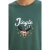 Defacto G2935AXGN1259 Yeşil Yılbaşı Temalı Pijama Takımı Regular Fit Uzun Kollu Üst Uzun Alt