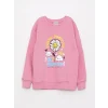 LCW Kids Pembe Bisiklet Yaka Baskılı Uzun Kollu Kız Çocuk Sweatshirt
