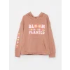 LCW Kids Kahverengi Kapüşonlu Baskılı Uzun Kollu Kız Çocuk Sweatshirt