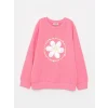 LCW Kids Pembe Bisiklet Yaka Baskılı Uzun Kollu Kız Çocuk Sweatshirt