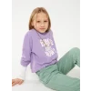 LCW Kids Lila Bisiklet Yaka Baskılı Uzun Kollu Kız Çocuk Sweatshirt