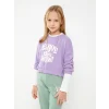 LCW Kids Lila Bisiklet Yaka Baskılı Uzun Kollu Kız Çocuk Sweatshirt