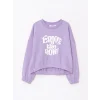 LCW Kids Lila Bisiklet Yaka Baskılı Uzun Kollu Kız Çocuk Sweatshirt