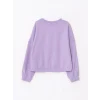 LCW Kids Lila Bisiklet Yaka Baskılı Uzun Kollu Kız Çocuk Sweatshirt