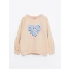 LCW Kids Pembe Bisiklet Yaka Baskılı Uzun Kollu Kız Çocuk Sweatshirt
