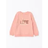 LCW Kids Mercan Bisiklet Yaka Baskılı Çift Yönlü Payetli Uzun Kollu Kız Çocuk Sweatshirt