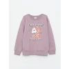 LCW Kids Lila Bisiklet Yaka Baskılı Uzun Kollu Kız Çocuk Sweatshirt