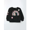 LCW baby Siyah Bisiklet Yaka Uzun Kollu Nostaljik Maymun Baskılı Kız Bebek Sweatshirt