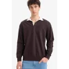 Defacto E6523AXBN337 Kahve Boxy Fit Polo Yaka Sweatshirt