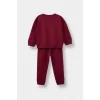 Defacto F0543A5BR285 Bordo Kız Bebek 2li Takım Baskılı İçi Yumuşak Tüylü Sweatshirt Eşofman Altı