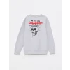 LCW Kids Gri Bisiklet Yaka Baskılı Uzun Kollu Erkek Çocuk Sweatshirt