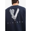 Defacto E9323AXNV64 Lacivert Vikings Boxy Fit Bisiklet Yaka Sırt Baskılı Sweatshirt
