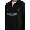 Defacto F5859AXBK81 Siyah NBA Chicago Bulls Relax Fit Polo Yaka Jakarlı Sweatshirt