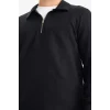 Defacto F2802AXBK81 Siyah Regular Fit Polo Yaka Yarım Fermuarlı Sweatshirt