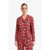 Defacto G7227AXRD256 Kırmızı Pijama Takımı Regular Fit Ayıcık Desenli Kareli Uzun Kollu Üst Uzun Alt