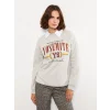 LCW Vision Gri Bisiklet Yaka Baskılı Kadın Kalın Sweatshirt