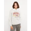 LCW Vision Gri Bisiklet Yaka Baskılı Kadın Kalın Sweatshirt