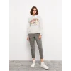 LCW Vision Gri Bisiklet Yaka Baskılı Kadın Kalın Sweatshirt
