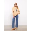 LCWAIKIKI Basic Turuncu Bisiklet Yaka Baskılı Uzun Kollu Oversize Kadın Sweatshirt