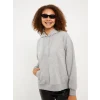 LCW Vision Gri Kapüşonlu Düz Uzun Kollu Kadın Sweatshirt