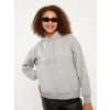 LCW Vision Gri Kapüşonlu Düz Uzun Kollu Kadın Sweatshirt