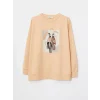 LCWAIKIKI Basic Turuncu Bisiklet Yaka Baskılı Uzun Kollu Oversize Kadın Sweatshirt