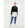 LCW Modest Siyah Bisiklet Yaka Baskılı Uzun Kollu Oversize Kadın Sweatshirt Tunik