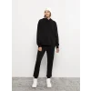LCW Vision Siyah Kapüşonlu Düz Uzun Kollu Kadın Sweatshirt